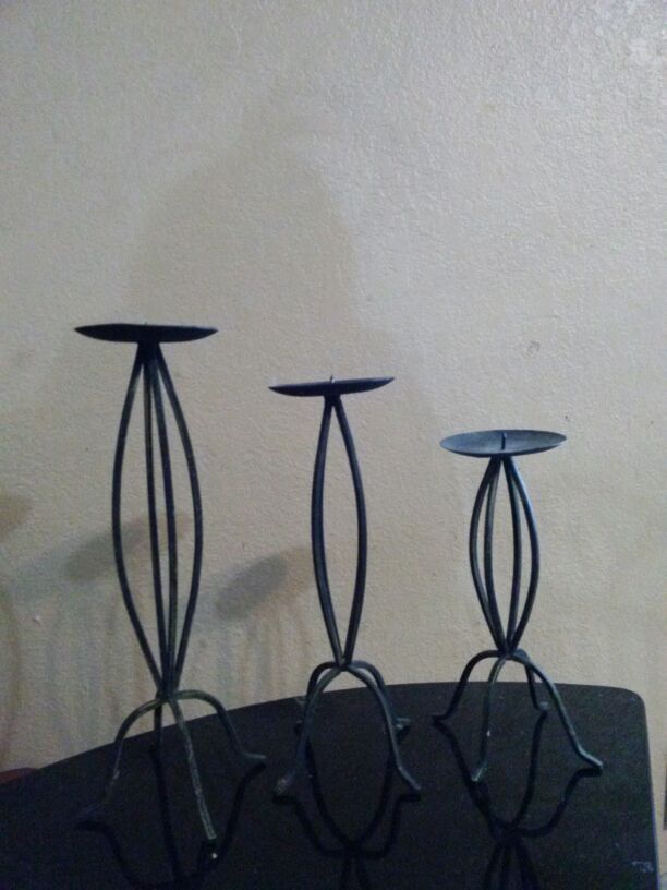 Black & bronze/gold metal candle holders