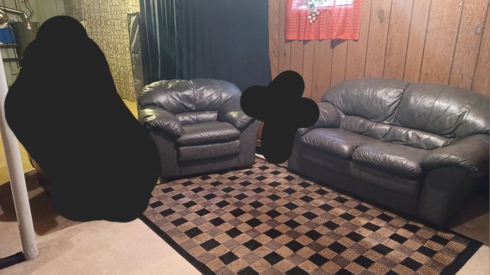 2pc Leather Loveseat & Chair & Rug