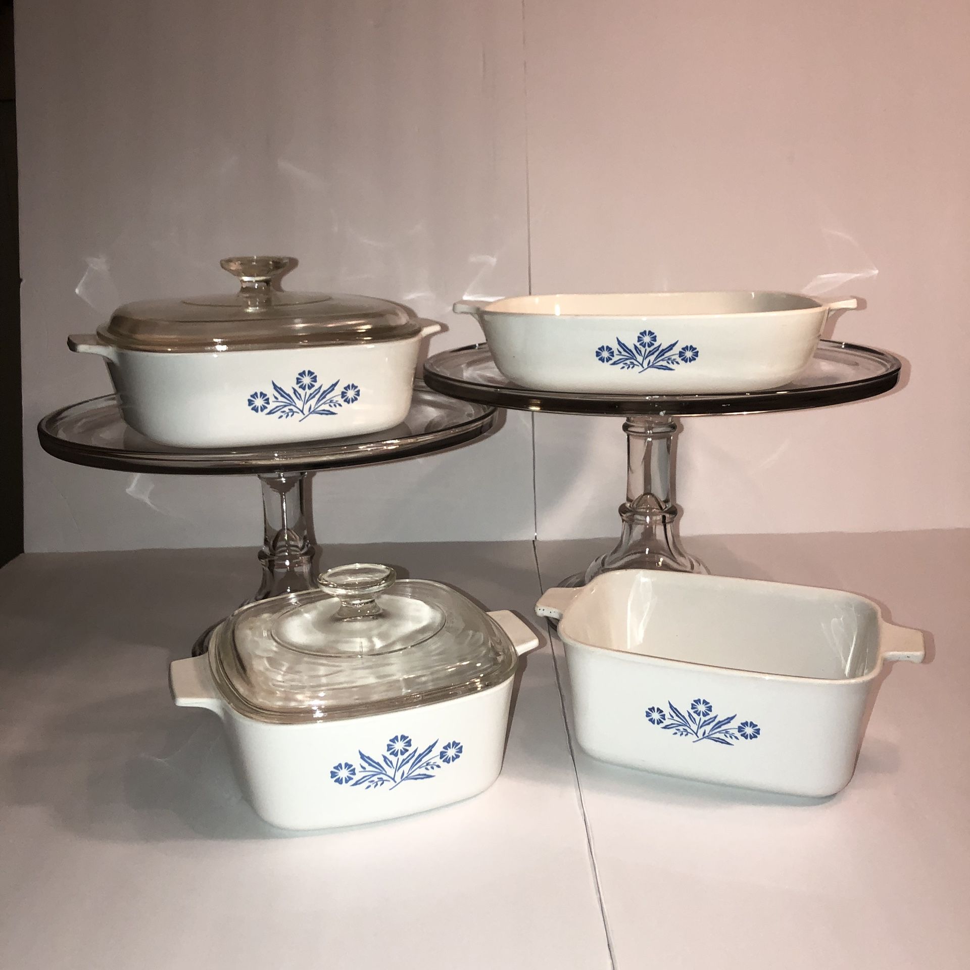 Vintage CorningWare Blue Corn Flower 4 Dish Set