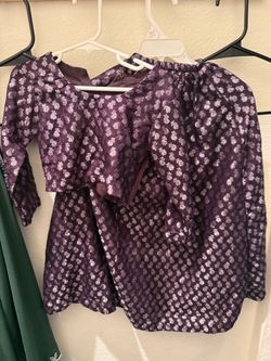 Purple Brocade Top and Skirt Set 4 to 5 years