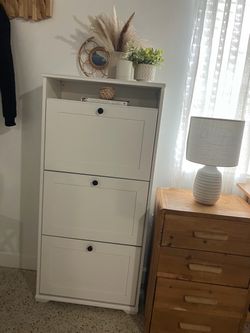 IKEA White Shoe Cabinet with Flip Doors