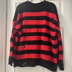 Red and Black Striped Long Sleeve Top