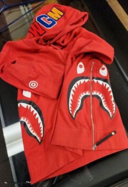 BAPE SIDE ZIP SHARK WIDE PULLOVER HOODIE MENS Red 2-XL 1E80-114-011