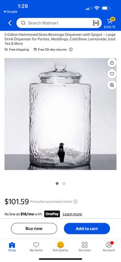 5 Gallon Hammered Glass Beverage Dispenser with Spigot – Large Drink Dispenser for Parties, Weddings, Cold Brew, Lemonade, Iced Tea & More