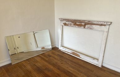 Large beveled glass Mirror w/ wood frame. (51-3/4"w X 36"h) w all hdwre.