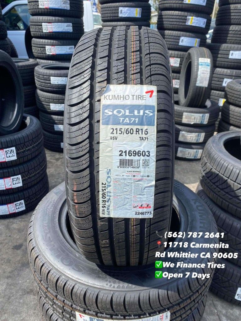 215/60R16 Kumho Solus New Set of Tires Installed and Balanced Set de Llantas Nuevas Instaladas y Balanceadas