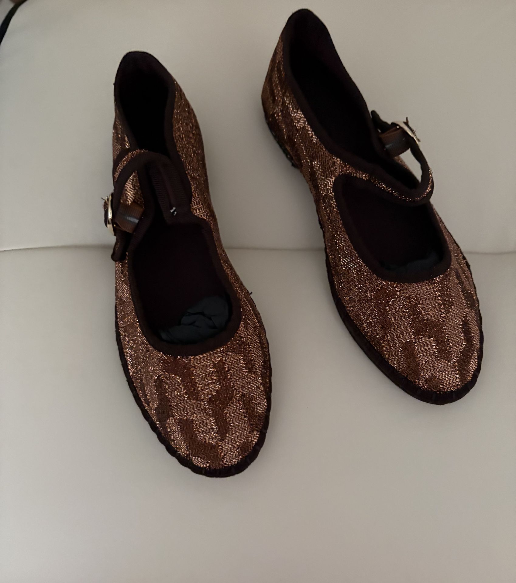 These are the Pierre Brown Glitter ballet flats from the Flabelus brand, known for combining classic shoe designs with the durability and comfort of t