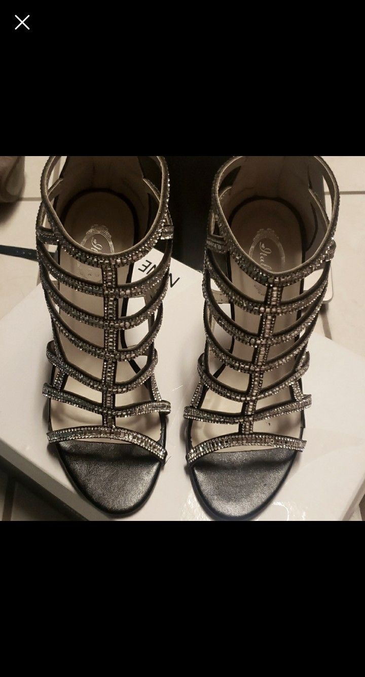 Italina Black Dress Heels With Stones
