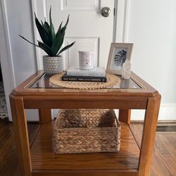 Wooden Side Table With Glass Top