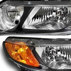 For 2006-2011 Honda Civic 4DR/Sedan Black Housing Headlights with Amber Reflector -(4-HL-HDCV064BA-0