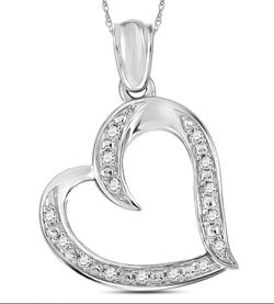 Sterling Silver Women's Round Diamond Heart Pendant 1/10 Cttw