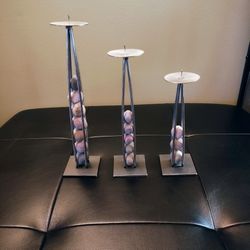 Festa & Co Steel & Stone Candleholders – Signed – Glen Ellen, CA – Set of 3