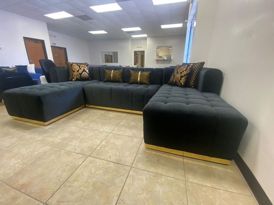 Luna U Double Chase Sectional Velvet