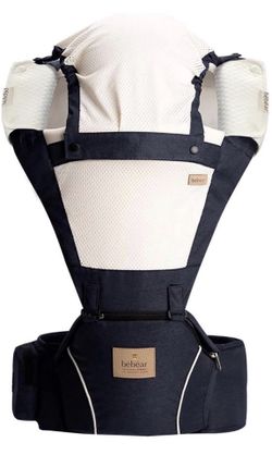 Mesh Baby Carrier Front and Back Carry Baby Newborns to Toddler Baby Hip Carrier with 2 Pieces Teething Pads,Denim Blue