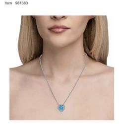 Blue Topaz And Diamond 14kt White Gold Heart Necklace