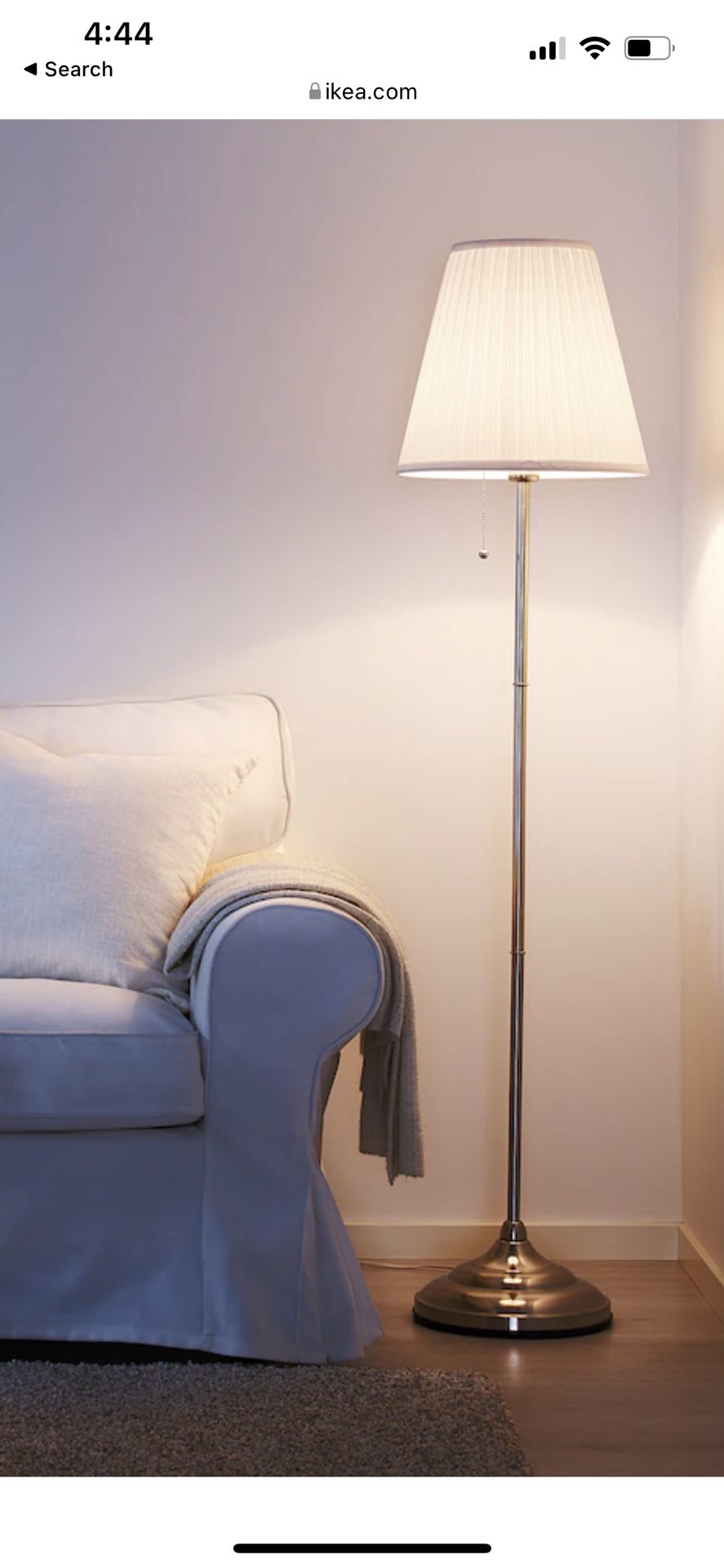 IKEA ÅRSTID Floor lamp with LED bulb, nickel plated/white perfect condition