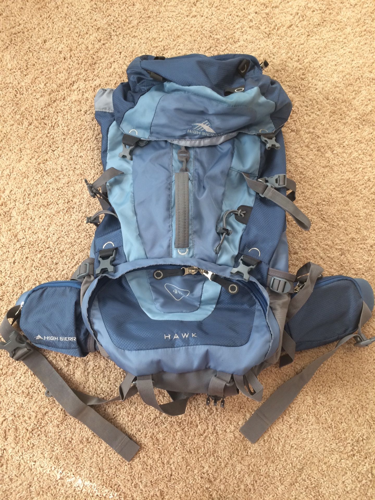 High Sierra 59205 Hawk 45 Blue / Gray Internal Frame Backpacking Hiking Camping Backpack