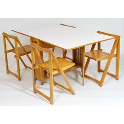 1970s Mid-Century Modern Compact Drop-Leaf Dining Table With 4 Chairs Gateleg