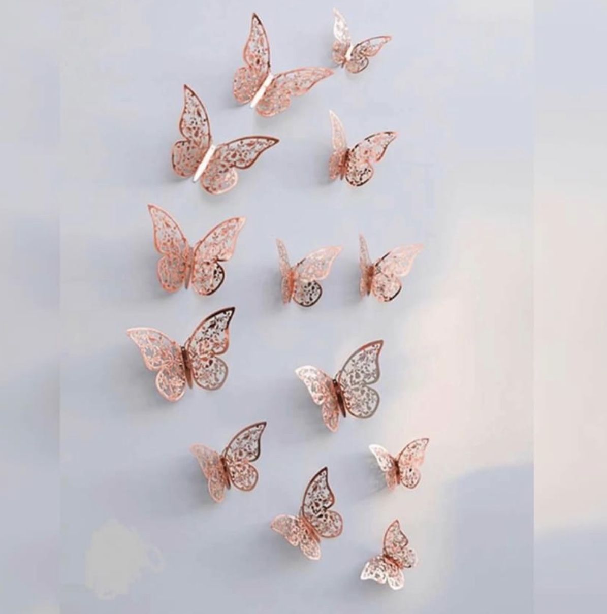 Beautiful NEW 12 pack 3D Rose Gold Butterfly Wall Decor - Style A