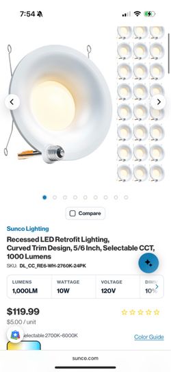 Sunco Lighting 5/6 Inch Recessed LED Retrofit Lights 24-Pack
