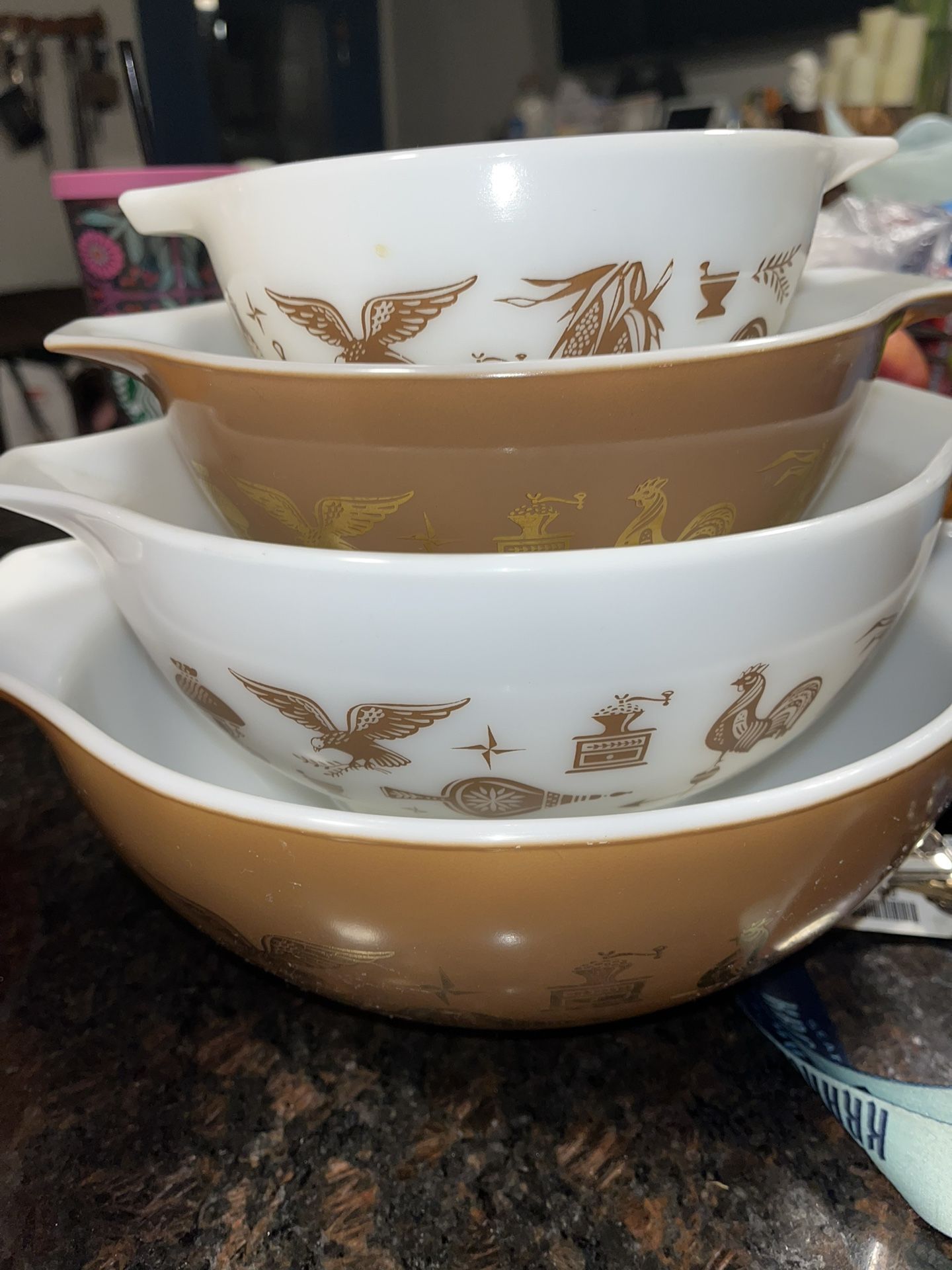 Vintage Pyrex Early Americana Cinderella Bowl Set 