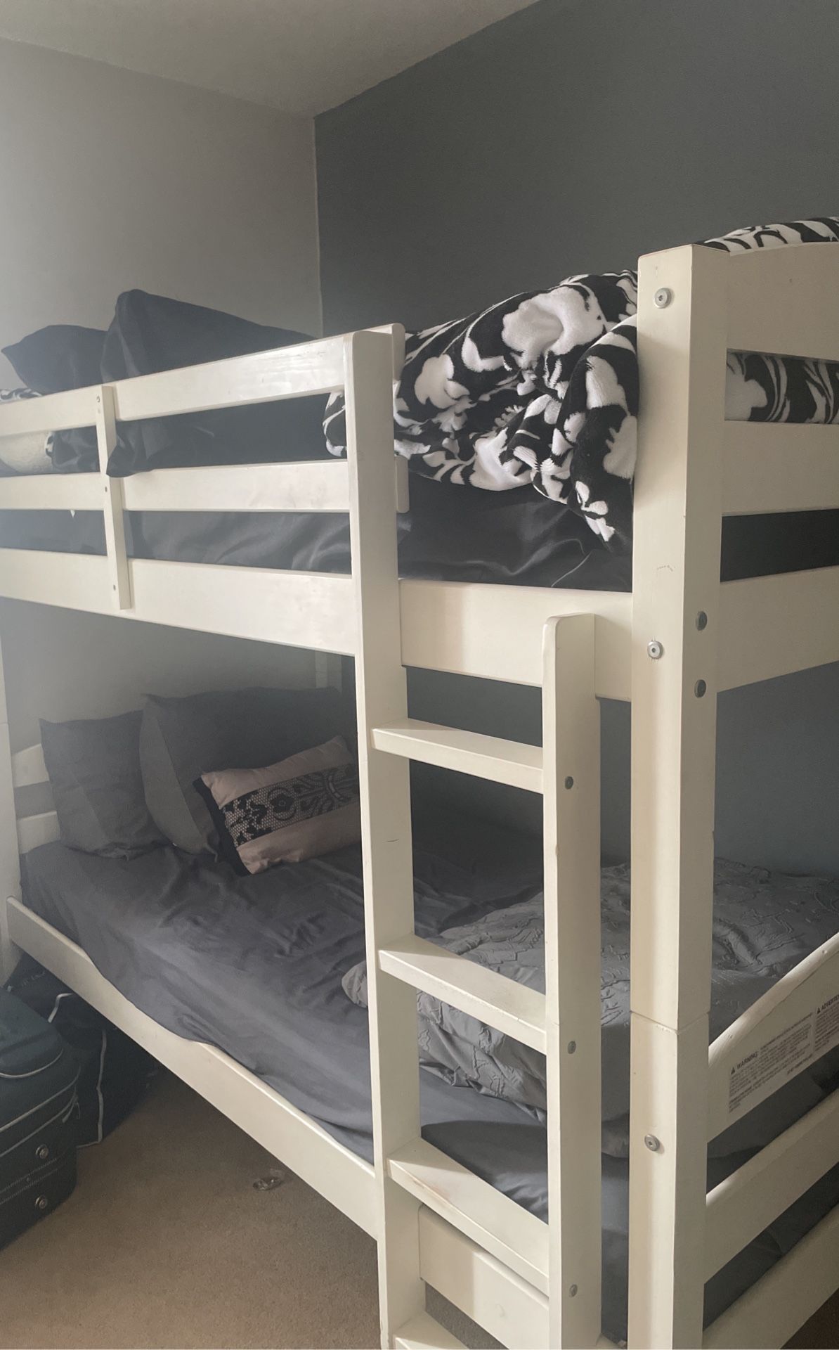 White Double Bunk Bed Wooden + Extra Bed 3rd Bed