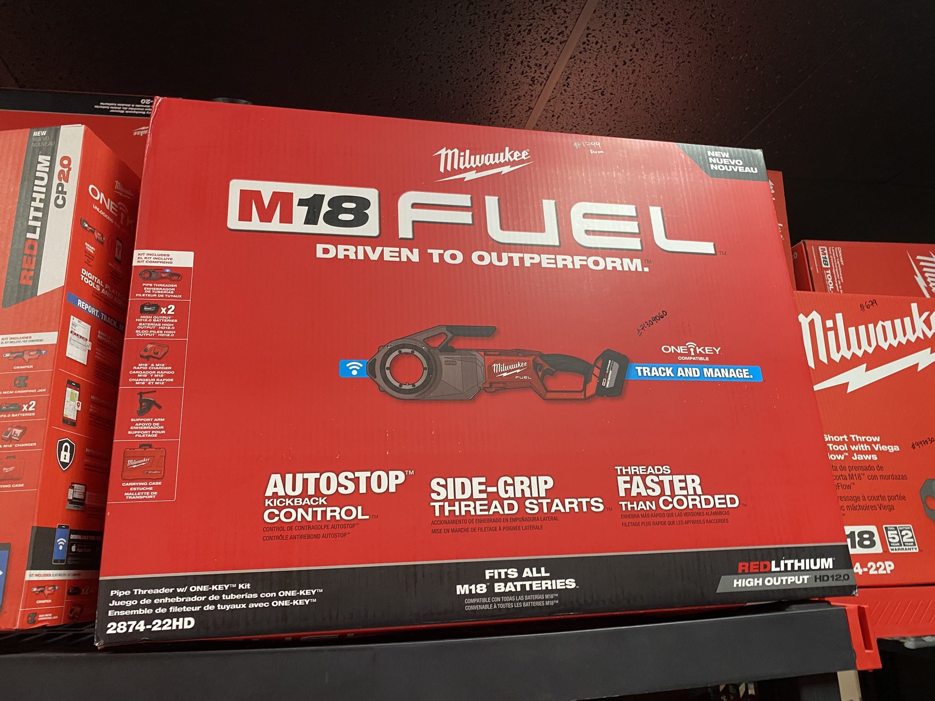Milwaukee M18 Fuel One-Key Cordless Brushless Pipe Threader Kit with (2) 12.0Ah Batteries and Case