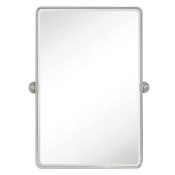 New  Brush Nickel Pivot Rectangle Bathroom Vanity Mirrror Farmhouse Tiltable Rounded Metal Framed Pivoting Bathroom Mirror with Beveled Mirrror, Overa