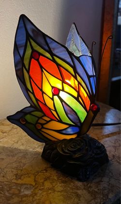 Tiffany-style stained glass butterfly accent lamp