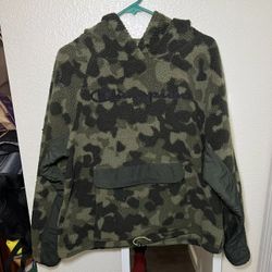 Champion Hoodie Womens Large Green Camo Pullover Sherpa Fleece Jacket Hoodie