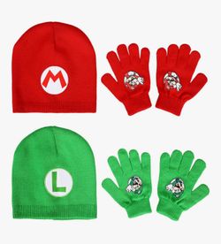 Super Mario Brothers Mario & Luigi Youth 2-Pack Beanie And Glove Set for Kids