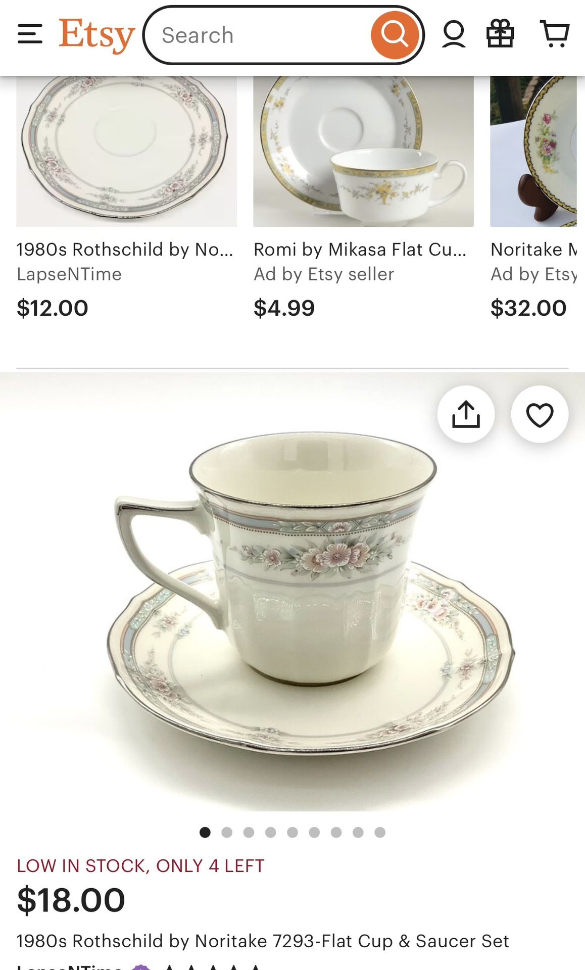1 - Vintage 1980’s Rothschild by Noritake 7293 - Flat Cup & Saucer