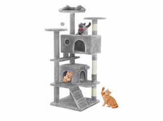 Sweetcrispy 54 Inch Cat Tree Tower, Multi-Level Tower with Cat Scratching Post, Indoor Cat Condo with Climbing Ladder, Plush Toy, Play House for Cat,