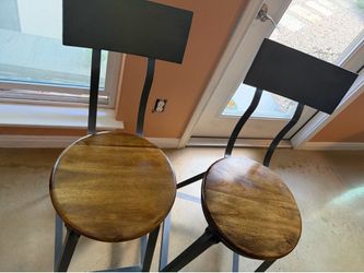 Pair of wood and metal bar stools