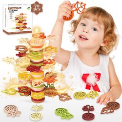 Stacking Toys for Toddlers 3+,Montessori Toys Stack Rainbow Flower Tree Plastic Stack Blocks, DIY Stacking Game for Preschool Toddlers,Balance & Coord
