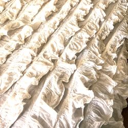 Ruffled Cream Colored Cotton Shower Curtain