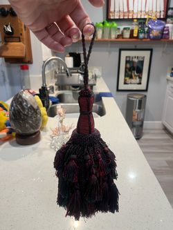 Large Decorative Key Tassel Burgundy and Green Drapery Accent