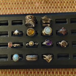 Sterling Silver 925 Signed Ring Collection 13 Heavy Sterling Ring Stones Gems
