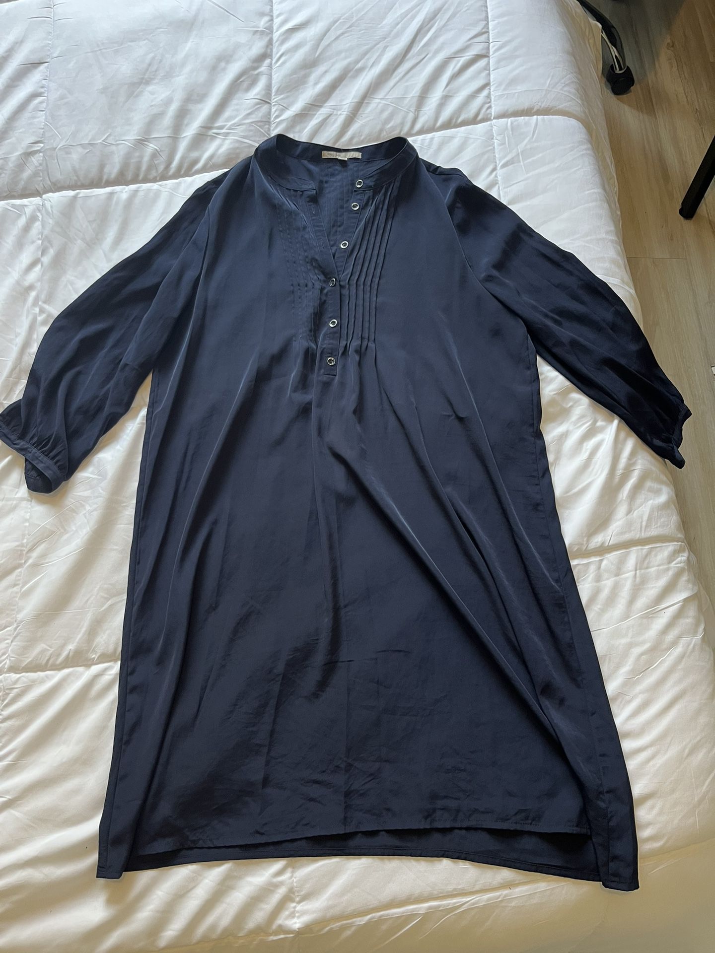 Navy Blue Gap Ruffle Button Blouse Dress Size Large Women