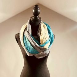 Grey, Tan, & Teal Infinity Scarf