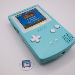 Game Boy Color — Mint Blue IPS Mod w/ Custom LED Logo
