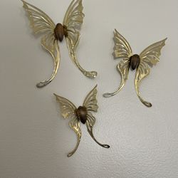 Vintage Brass and Wood Butterfly Wall Hangs