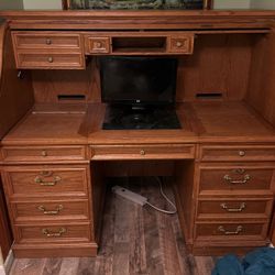 Wood Desk Computer And Filing carpet 