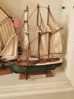 Lot of Six Vintage Wooden Model Ships