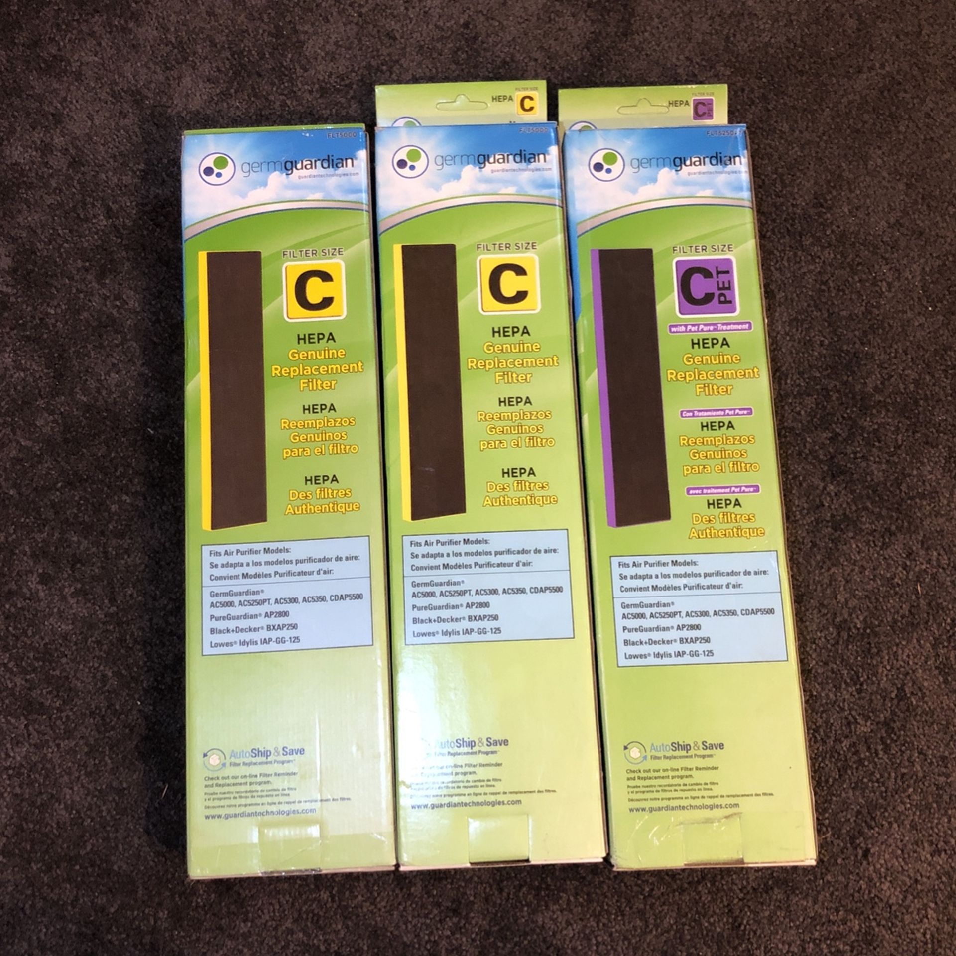 3 Germ Guardian FLT5250PT HEPA Air Purifier Replacement Filter C