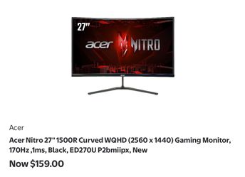 (2) Acer 27” Curved Gaming Monitors With Desk Mount