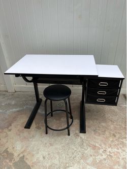 Adjustable Art Drawing Desk w/ drawers and stool