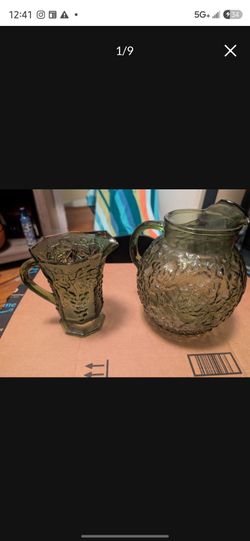 Vintage Mid-Century Avocado Green Pitcher Set - Anchor Hocking MCM