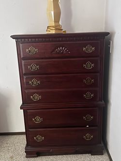 Tall Cherry Wood Dresser with Brass Hardware