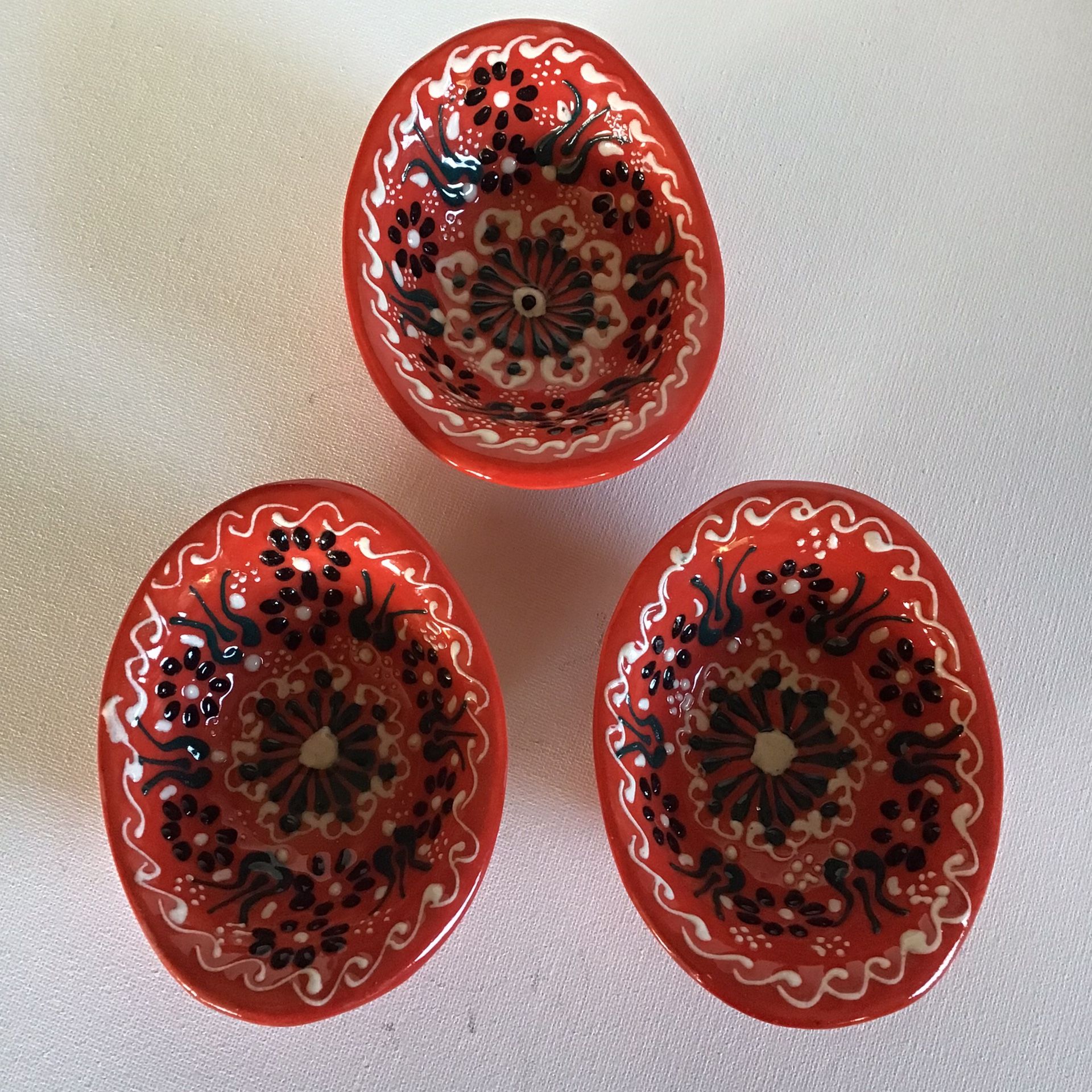 NEW Turkish Handpainted Red Dipping Bowls (Set of 3)